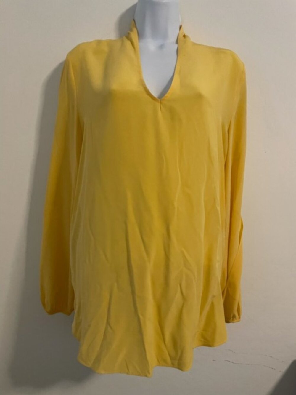 Haute Hippie M Yellow/Gold Silk Blouse tunic Long Sleeve w/slits 100% Silk